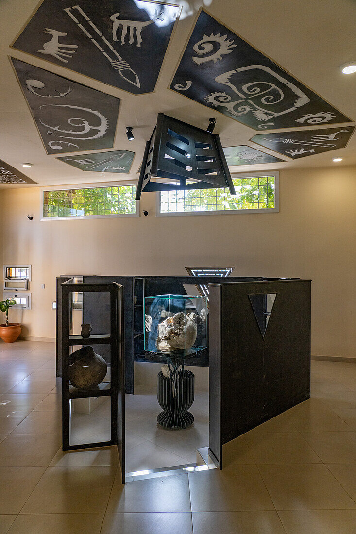 An Inca mummy in a display case in the Calingasta Archeological Museum In Calingasta, San Juan, Argentina.