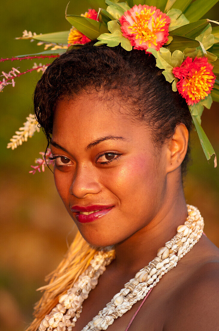 Frances Jawesini, dance performer at Shangri-La Resort, Coral Coast, Viti Levu Island, Fiji.