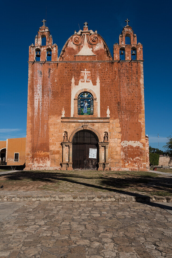The 16th century colonial Church of San Antonio de Padua was built by Franciscan friars from stones from nearby Mayan ruins in the town of Ticul, Yucatan, Mexico.