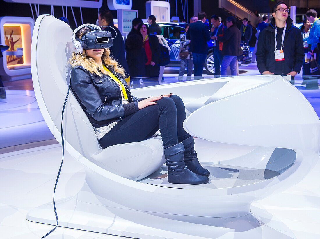 Virtual reality demonstration at the Volkswagen booth at the CES Show in Las Vegas. CES is the world's leading consumer-electronics show.
