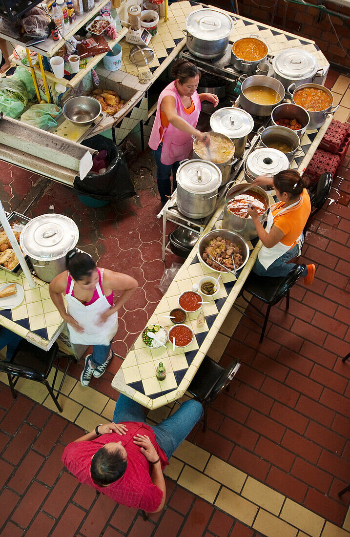 Restaurant stall at Mercado Libertad, Guadalajara, Mexico.