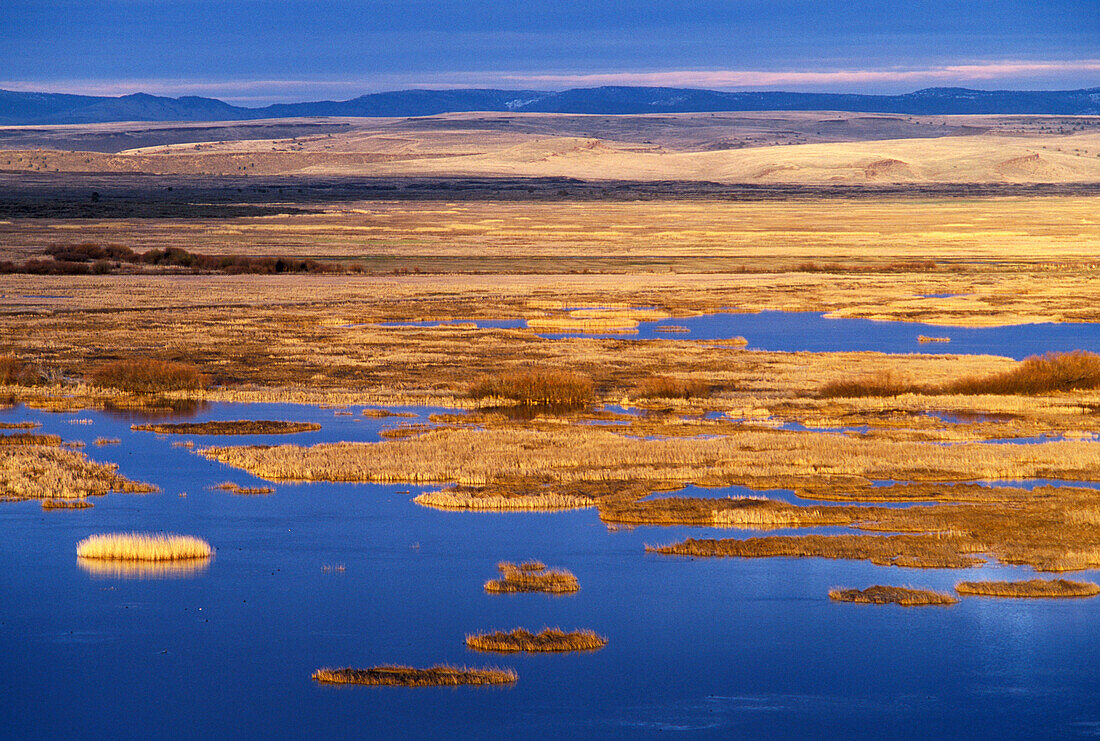 Buena Vista Ponds bei Sonnenaufgang vom Buena Vista Lookout, Malheur National Wildlife Refuge, südöstliches Oregon.