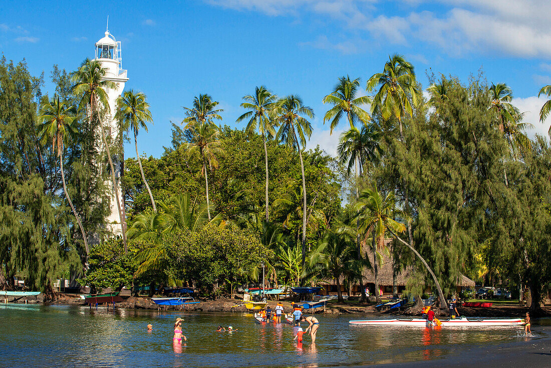 Venus Point Leuchtturm (auch Pointe Venus genannt), Insel Tahiti, Französisch-Polynesien, Tahiti Nui, Gesellschaftsinseln, Französisch-Polynesien, Südpazifik.