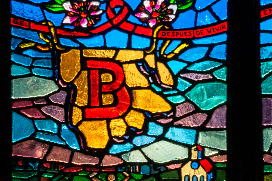 A stained glass window in one of the underground stations in the Bronx, New York, USA. New York City, Bronx, subway, station, 161 Street - Yankee Stadium, elevated platform.