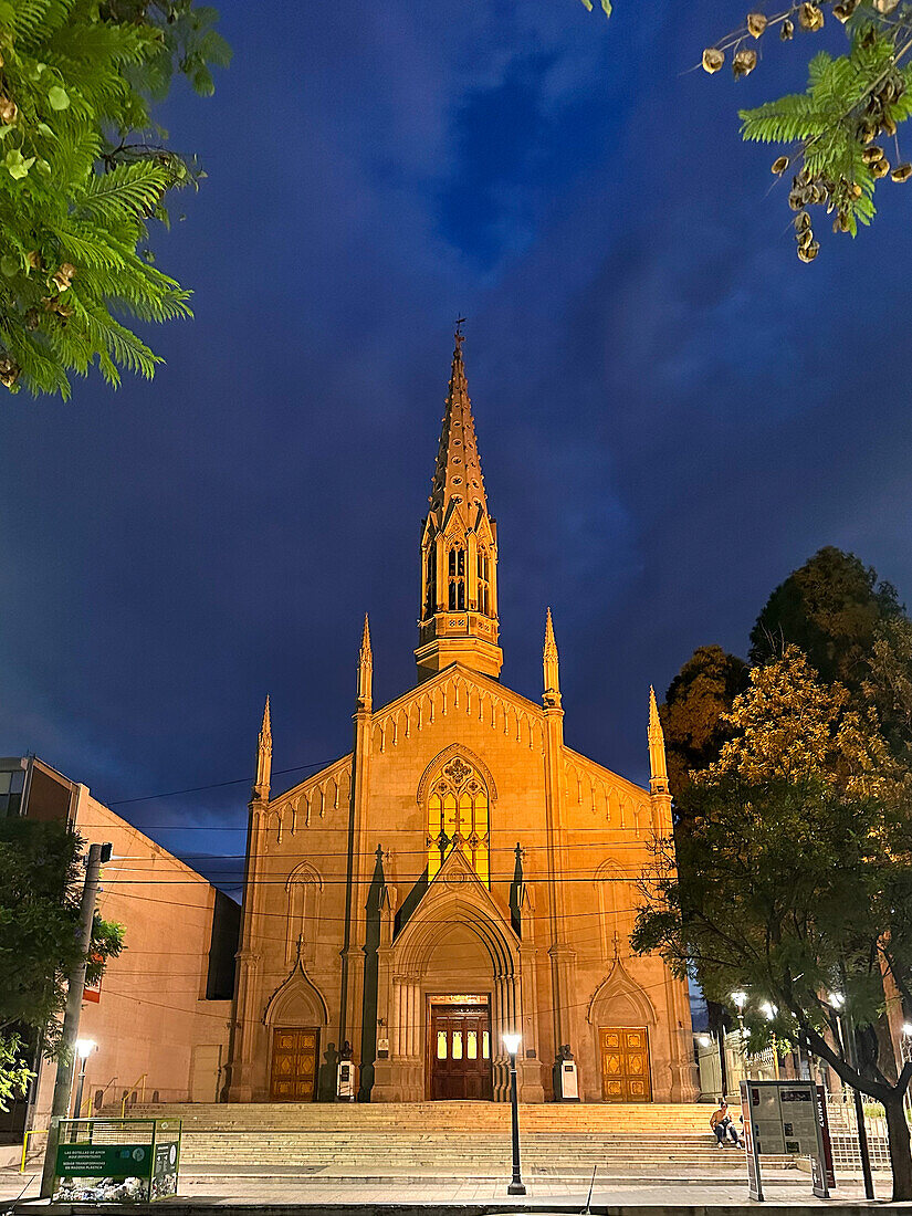 The facade of the San Vicente Ferrer Church in Godoy Cruz, Mendoza, Argentina.