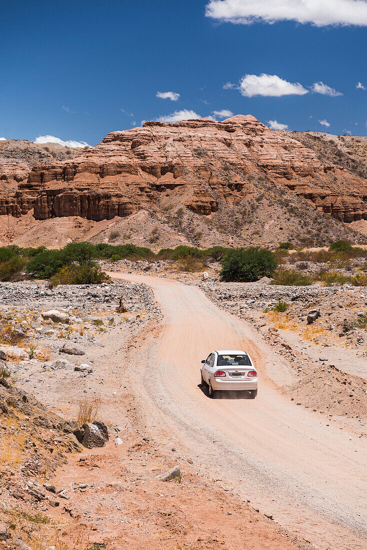 Driving through Cachi Valley Gorge (Quebrada), Calchaqui Valleys, Salta Province, North Argentina