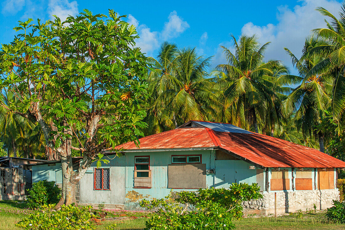 Local house of fishers in Fakarava, Tuamotus Archipelago French Polynesia, Tuamotu Islands, South Pacific.