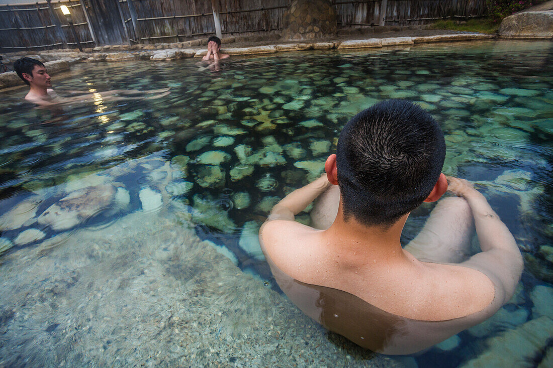 Kumano Kodo pilgrimage route. Rotenburu, open air Hot Spring Bath. Sasayuri Hotel. Watarase Onsen. Hongu Town. Tanabe city. Wakayama Prefecture. Kansai region. Honshü Island . UNESCO World Heritage Site. Japan