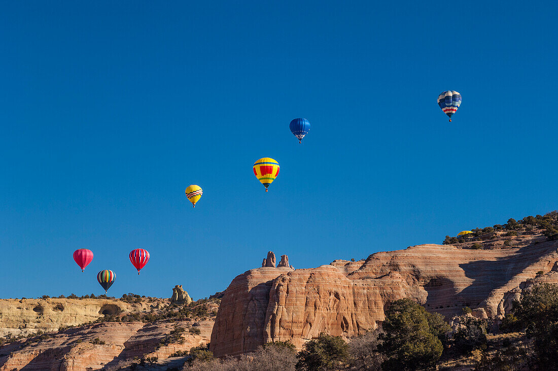 Hot air balloons at annual Red Rock Balloon Rally at Red Rock State Park, Gallup, New Mexico.