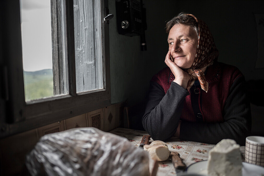 Portrait of a Romanian lady in Jina, a commune of shepherds, Sibiu County, Transylvania, Romania