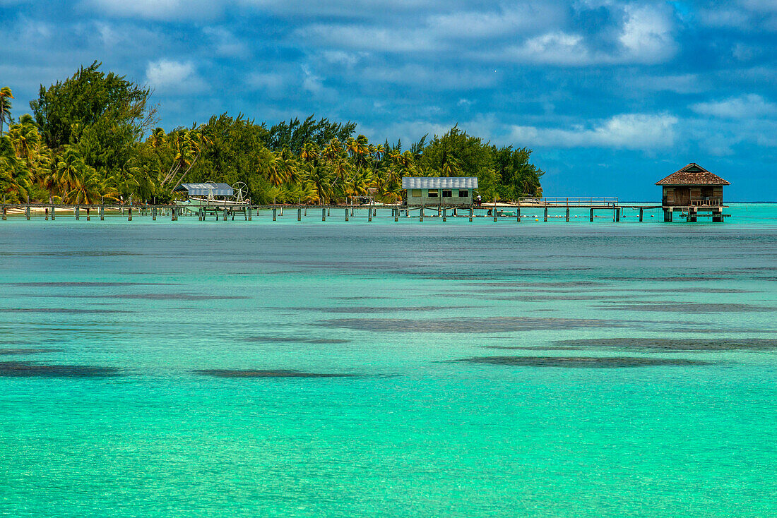 Small pier in Fakarava, Tuamotus Archipelago French Polynesia, Tuamotu Islands, South Pacific.