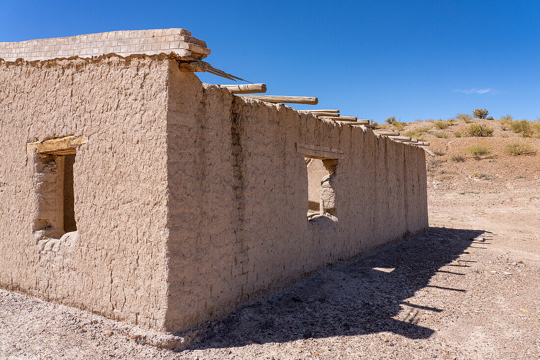 Ruins of an abandoned adobe hacienda in near Calingasta, San Juan Province, Argentina.