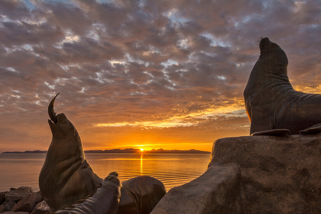 Sea Lion sculpture on the marina jetty at Loreto, Baja California Sur, Mexico.