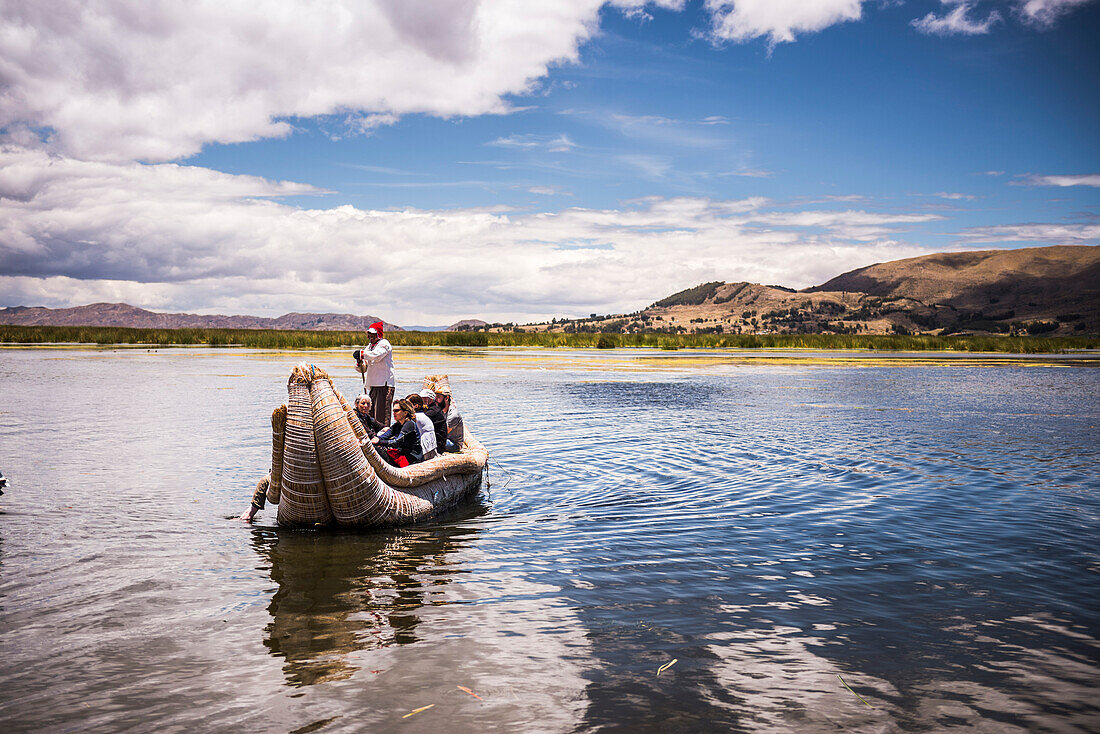 Reed Boat trip at Uros Floating Reed Islands, Lake Titicaca, Puno Province, Peru