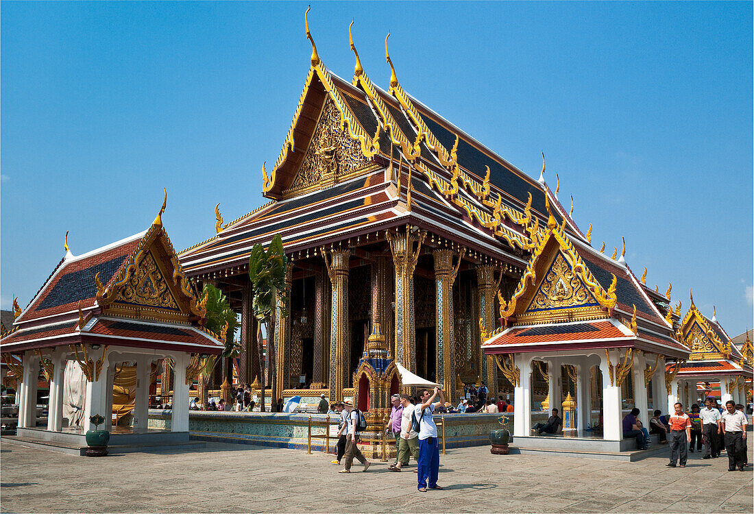 Wat Phra Kaew, The Temple of the Emerald Buddha, at The Grand Palace in Bangkok, Thailand.