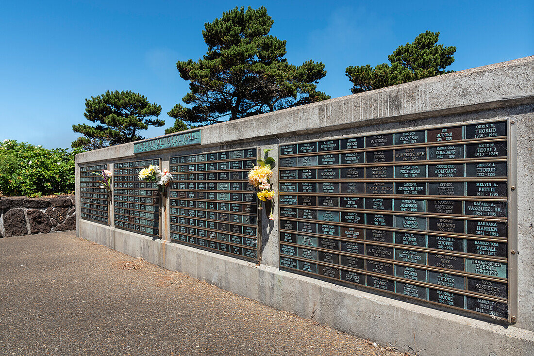 Memorial Wall on the waterfront at Depoe Bay, Oregon Coast.