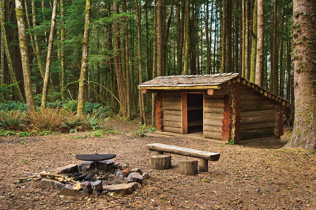 Hiker Camp on Oregon Coast Trail at Ecola State State Park on the northern Oregon coast.