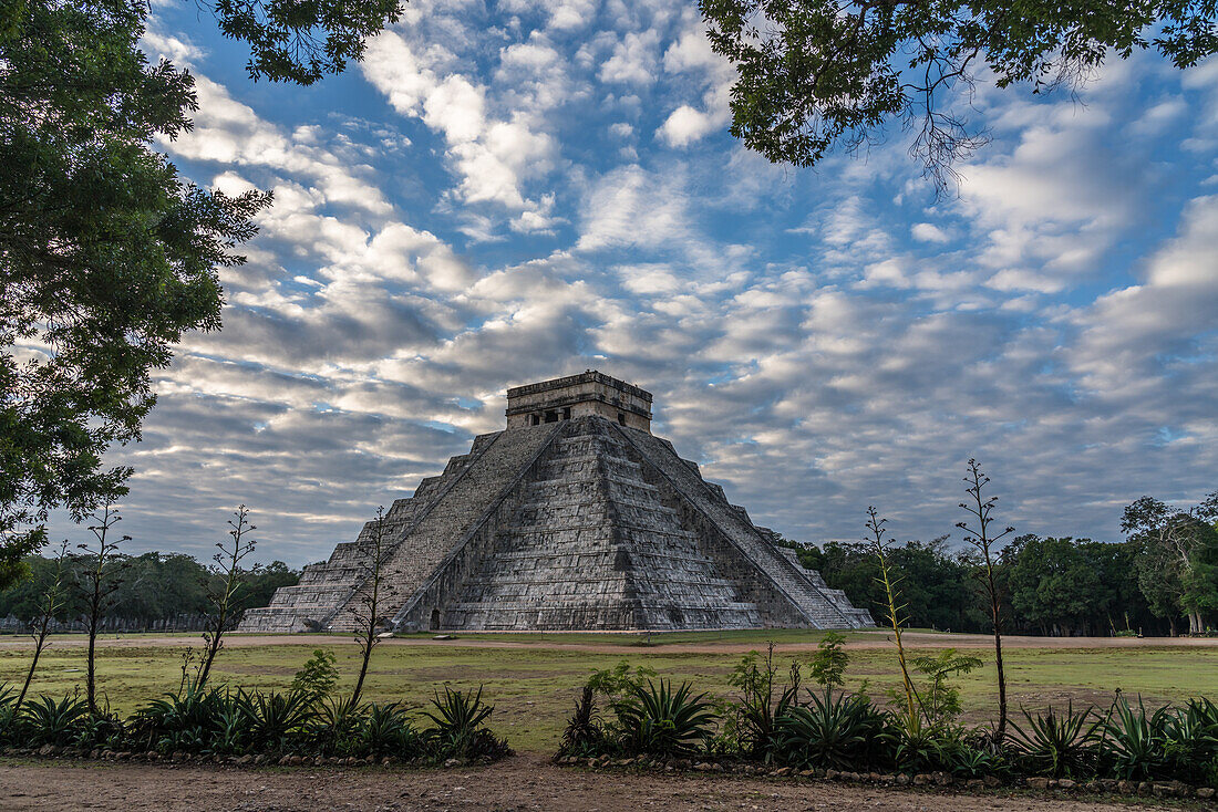 El Castillo or the Temple of Kukulkan is the largest pyramid in the ruins of the great Mayan city of Chichen Itza, Yucatan, Mexico. The Pre-Hispanic City of Chichen-Itza is a UNESCO World Heritage Site.