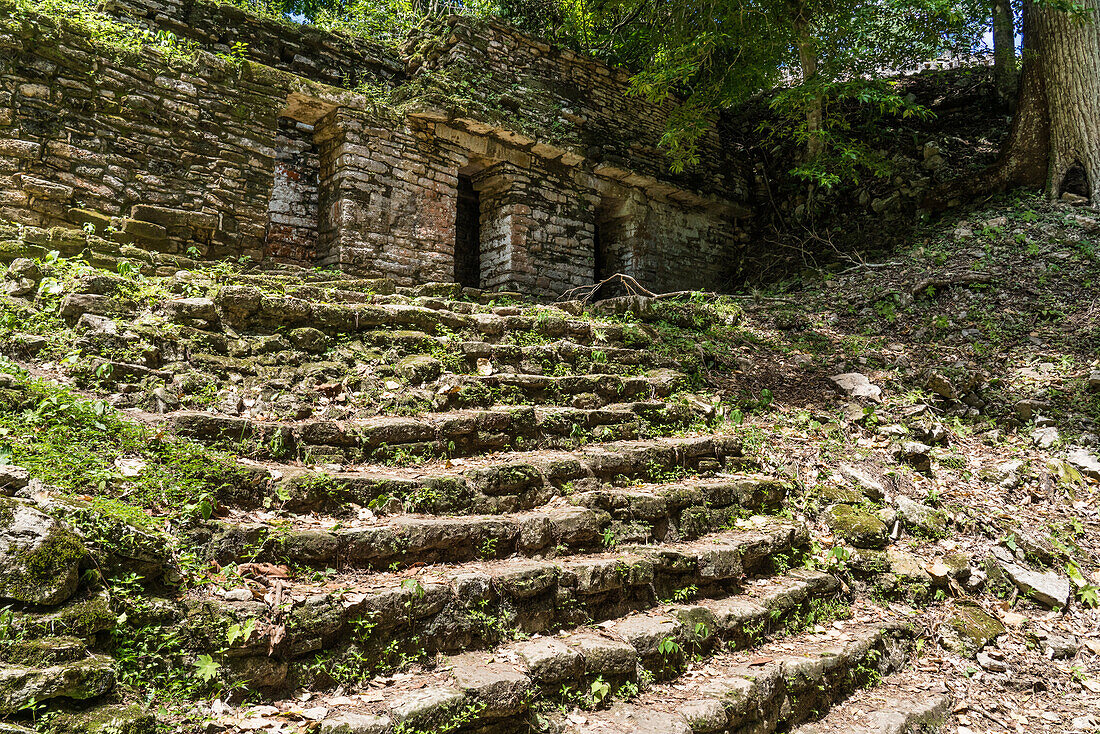 Building 25 in the ruins of the Mayan city of Yaxchilan on the Usumacinta River in Chiapas, Mexico.