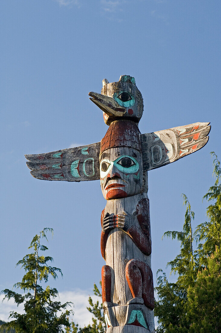 Tlingit totem pole at Saxman Totem Park, Ketchikan, Alaska.