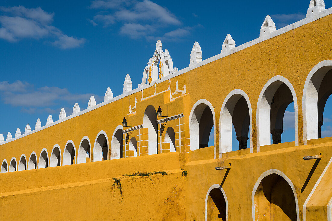 The Convent of San Antonio or Saint Anthony of Padua was founded in 1549 completed by 1562. It was built on the foundation of a large Mayan pyramid. Izamal, Yucatan, Mexico. The Historical City of Izamal is a UNESCO World Heritage Site.