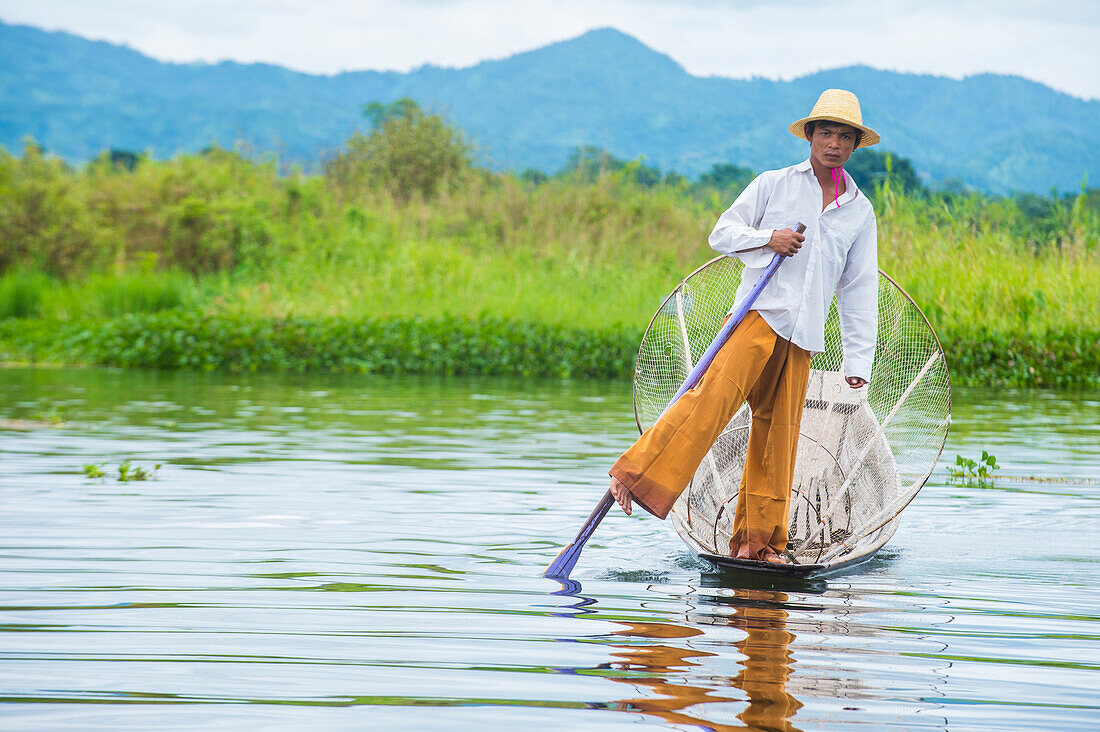 Burmese fisherman at Inle lake Myanmar