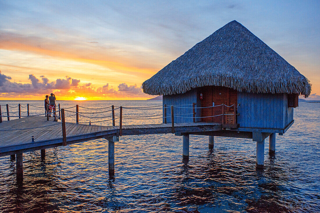 Sunset in Le Meridien Hotel on the island of Tahiti, French Polynesia, Tahiti Nui, Society Islands, French Polynesia, South Pacific.