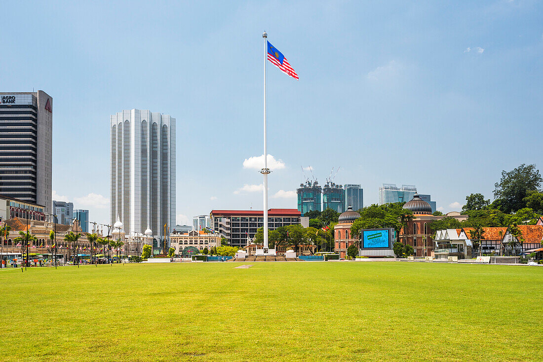 Merdeka Square flagpole bearing the Malaysian Flag, Kuala Lumpur, Malaysia