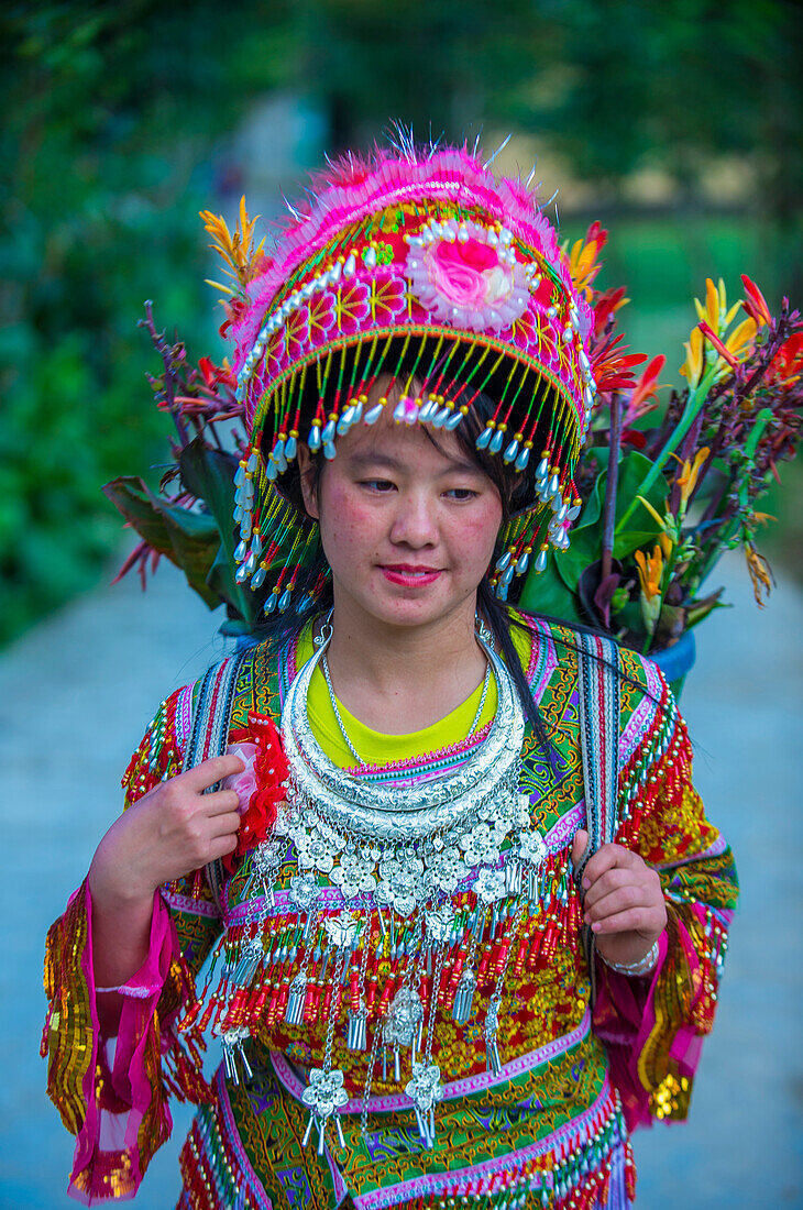 Girl from the Hmong minority in a village near Dong Van in Vietnam