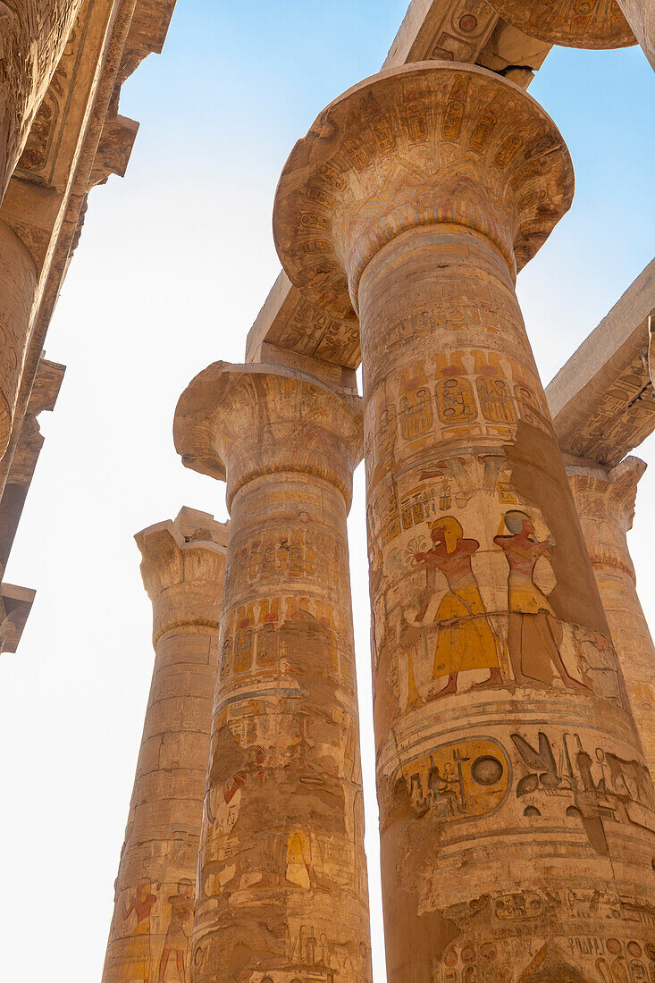 Pillars of the Great Hypostyle Hall at Karnak Temple, Luxor, Thebes, UNESCO World Heritage Site, Egypt, North Africa, Africa