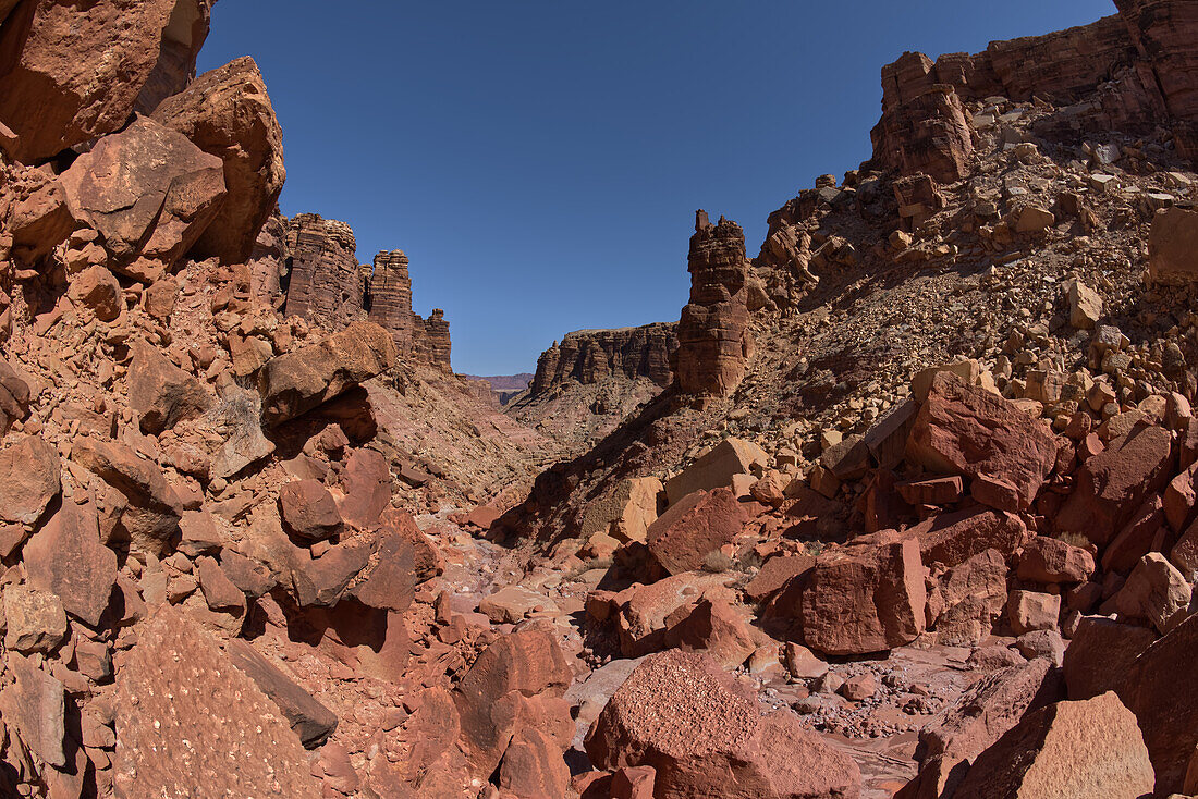 Giant boulders from a rock slide in a narrow section of the south fork of Soap Creek Canyon at Marble Canyon, Arizona, United States of America, North America