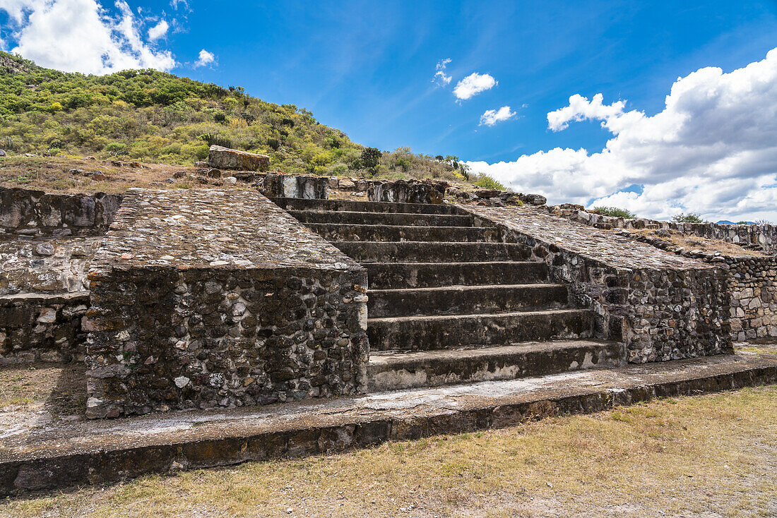 Building B in the ruins of the pre-Hispanic Zapotec city of Dainzu in the Central Valley of Oaxaca, Mexico.
