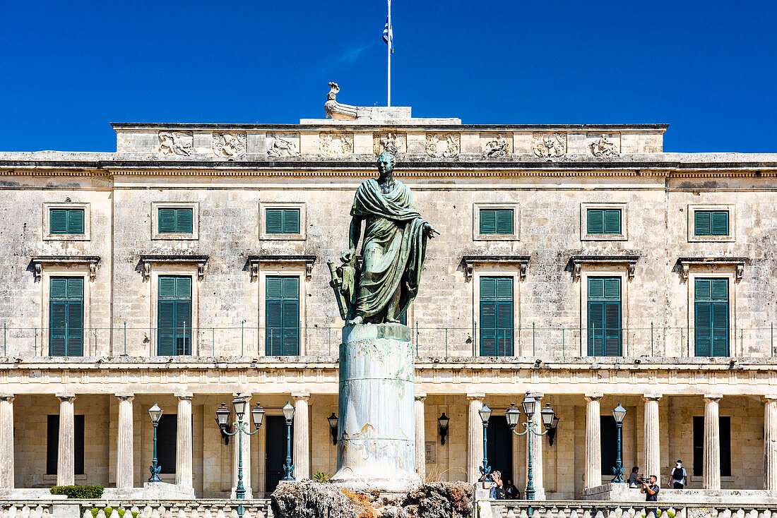 Saint George Palace statue, Corfu Old Town (Kerkyra), Corfu Island, Ionian Islands, Greece