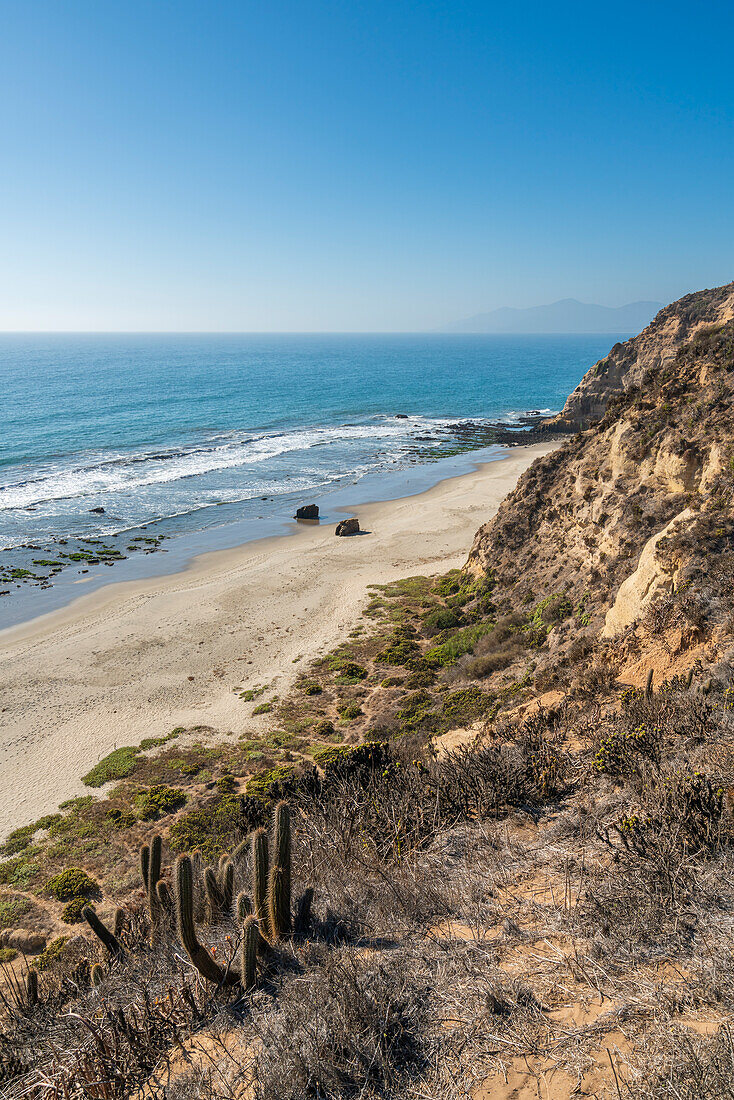 Elevated view of Quirilluca beach, Puchuncavi, Valparaiso Province, Valparaiso Region, Chile, South America