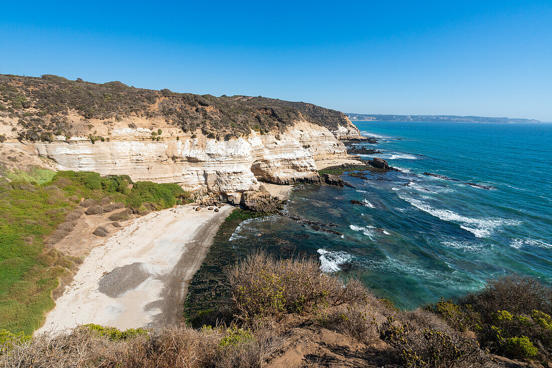 High angle view of Corral de los Perros beach, Puchuncavi, Valparaiso Province, Valparaiso Region, Chile, South America