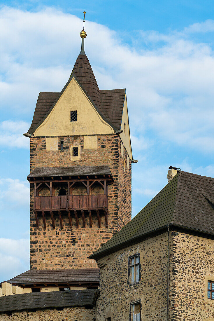 Detail des Turms der Burg Loket, Loket, Tschechische Republik (Tschechien), Europa