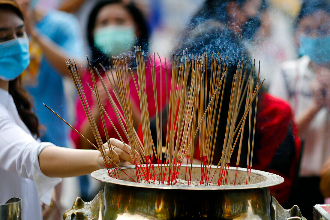 Sri Krishnan Hindu temple, incense sticks offered by devotees, Singapore, Southeast Asia, Asia
