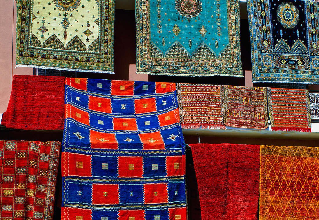 Colorful Carpets Hanging Outside Shop