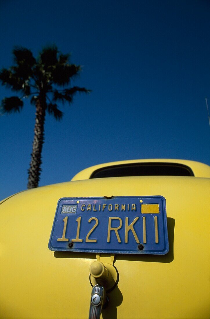 Licence Plate On Vintage Car, Low Angle View, Close Up