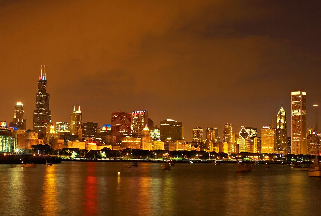 Skyline von Chicago bei Nacht