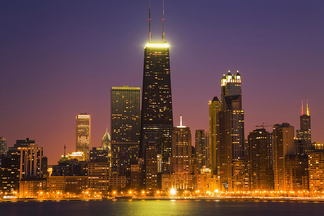Chicago Skyscrapers With John Hancock Center At Night