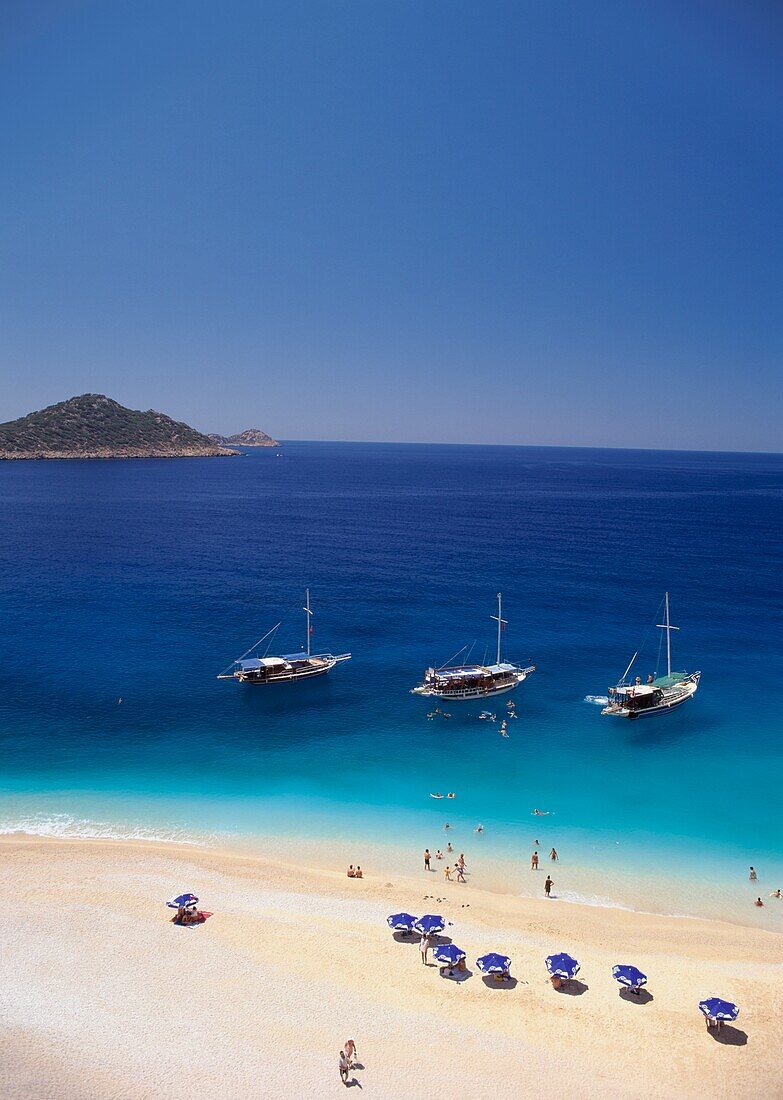 Sailboats Anchored Near Beach, Aerial View