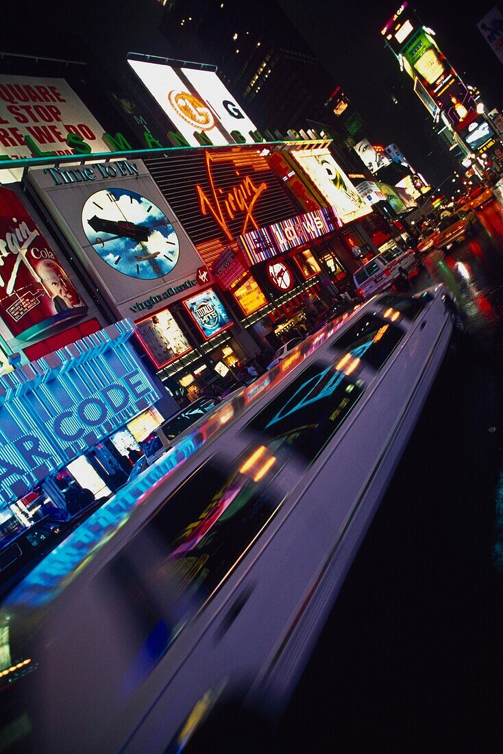 Neons And Cars In Times Square, Blurred Motion