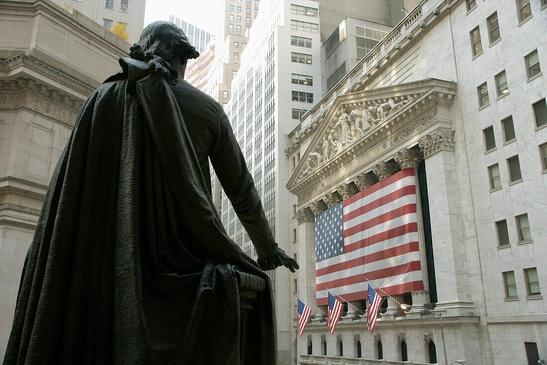 George Washington Statue Outside New York Stock Exchange On Wall Street