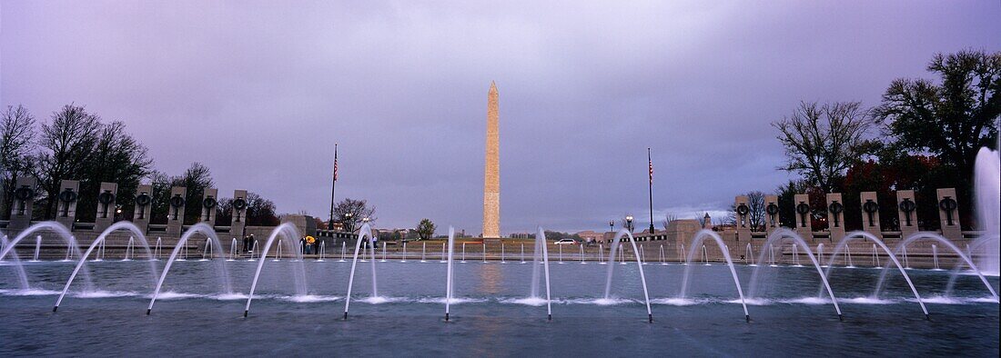 Washington Memorial And Second World War Memorial On National Mall At Dusk