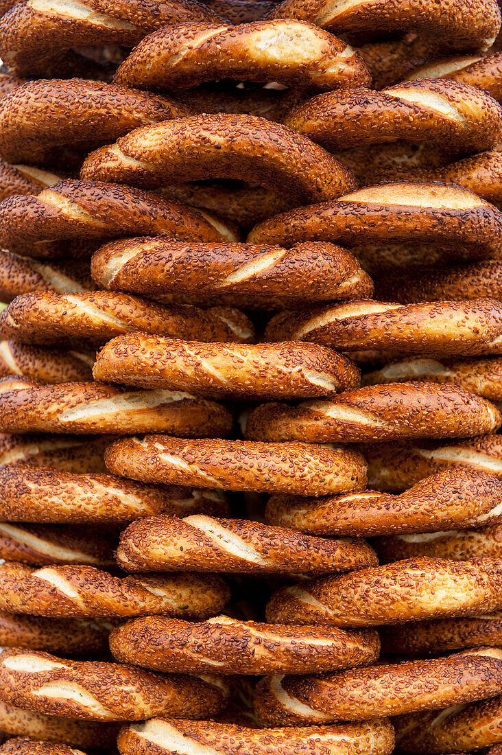 Turkey, Detail of simit bread for sale; Istanbul