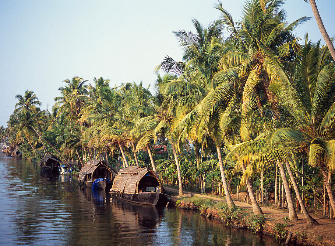 Houseboats Moored At Kerala Backwaters