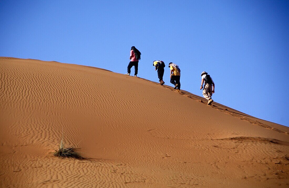 Four People Hiking In Desert Near Al-Ain
