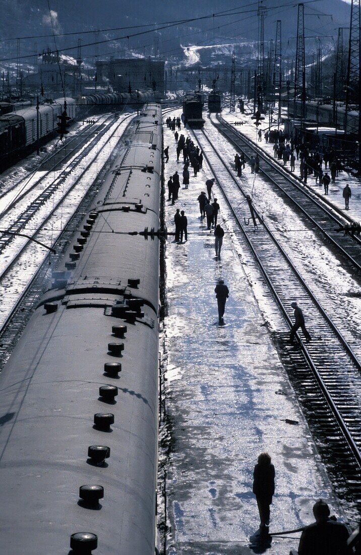 Tras-Siberian Train At Station, High Angle View