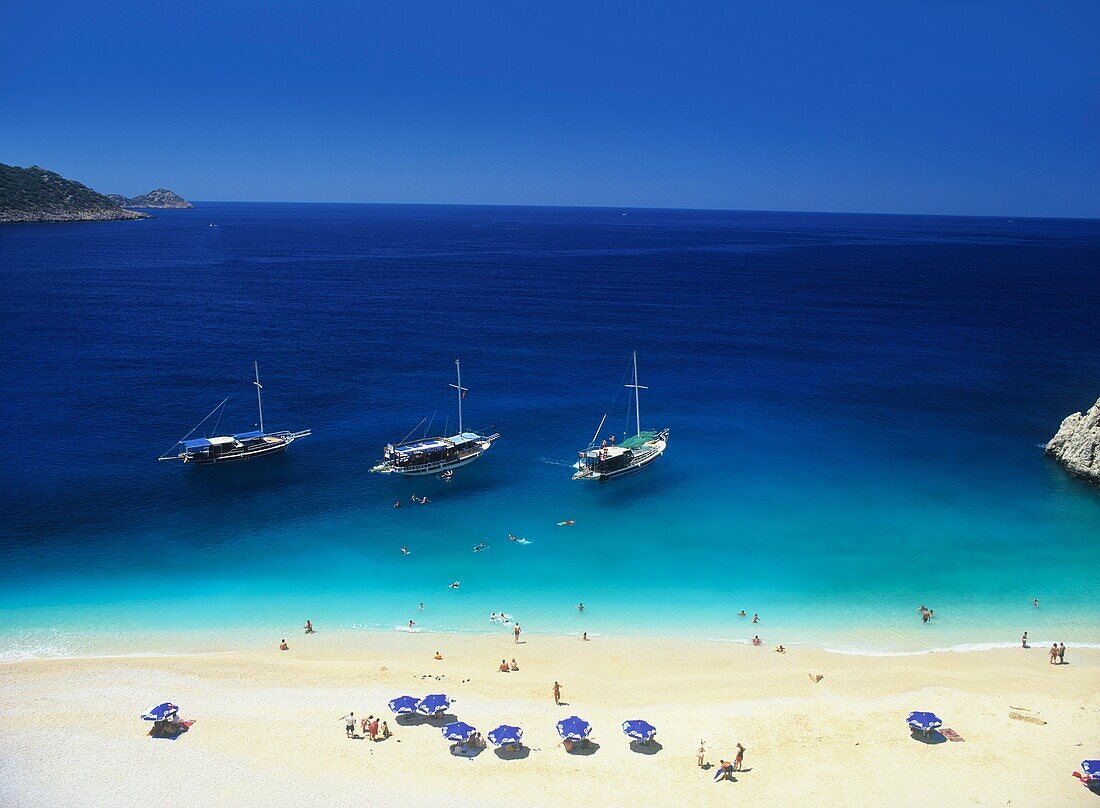 High Angle View Of Beach And Boats On Sea